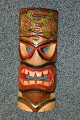 Hawaiian Theme Wood Tiki Masks, Hand Painted Vibrant Colors, Salty Pirates 3