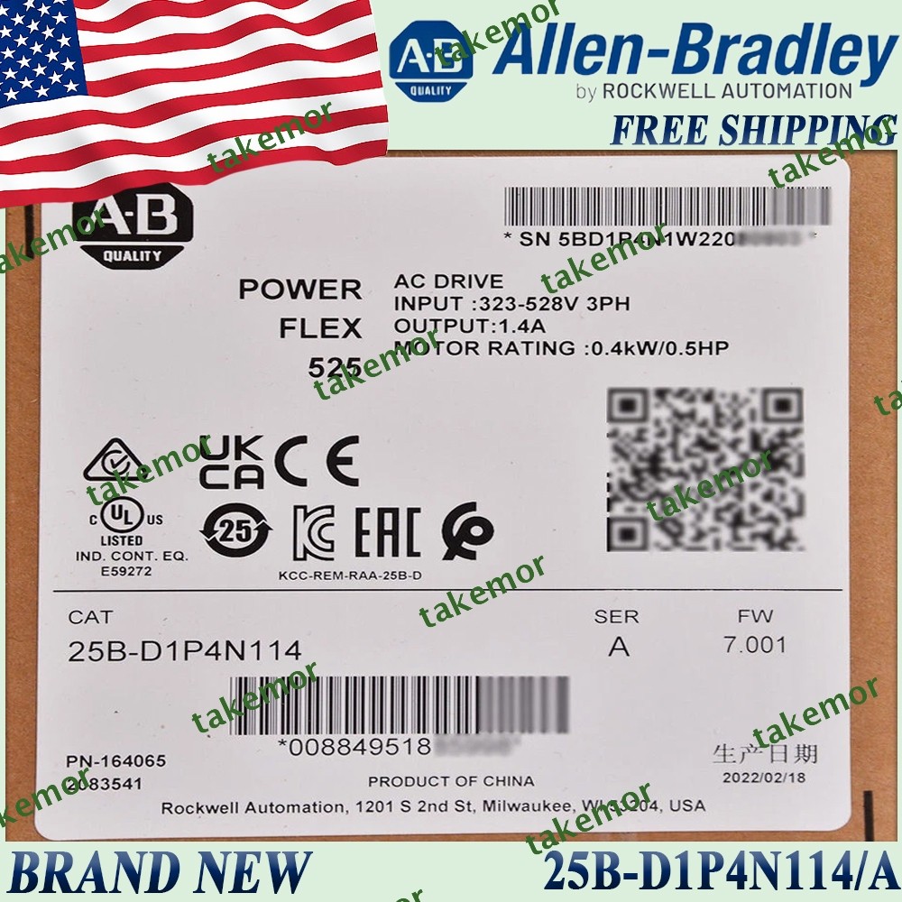 New in Box AB 25B-D1P4N114/A PowerFlex 525 0.4kW (0.5Hp) AC Drive Free Ship US