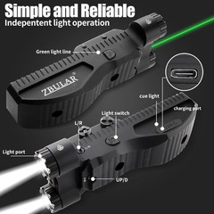 2200 Lumen Tactical Flashlight with Green Laser Beam Combo, Low Black/Green