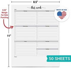 8.5×11 Weekly Checklist Notepad, Made in Letter Size (8.5″ x 11″) Left Margin