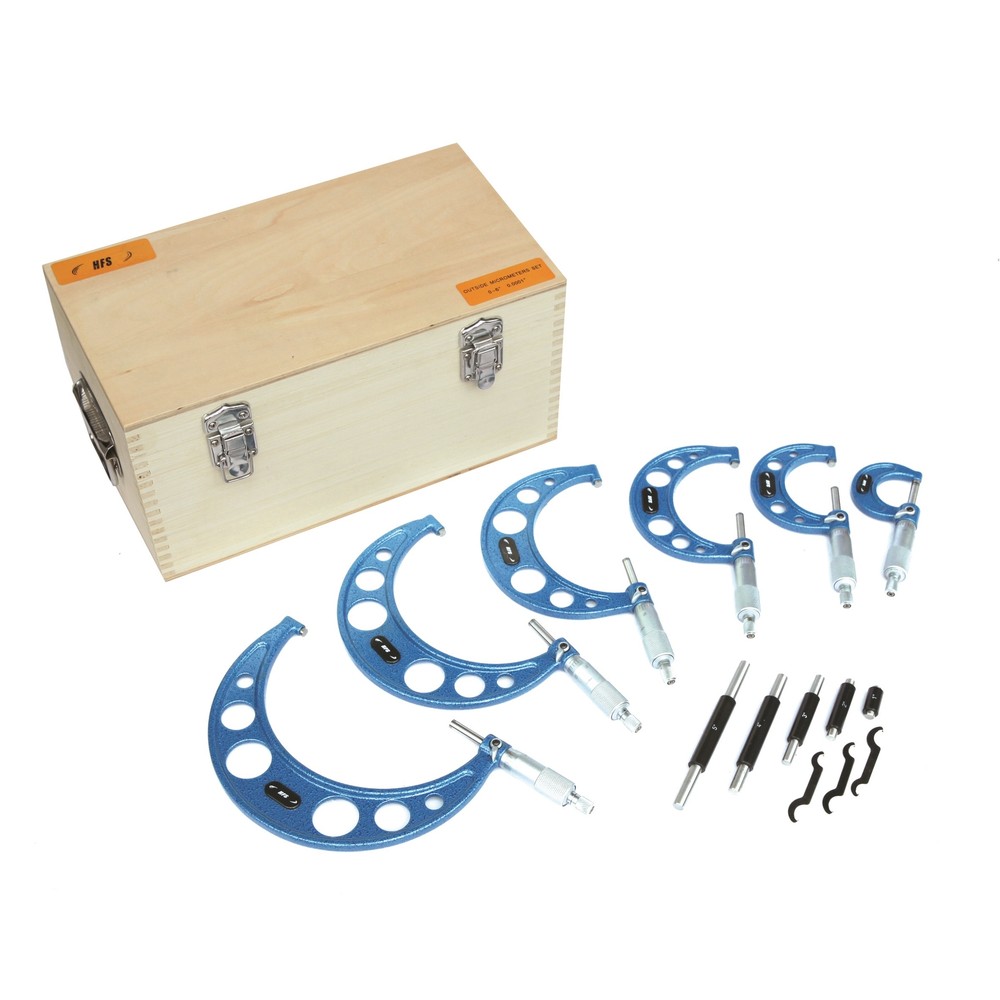 HFS(R) 0-6″X0.0001″ 6Pcs Premium Outside Micrometer Set Metal Frame Carbide Tip