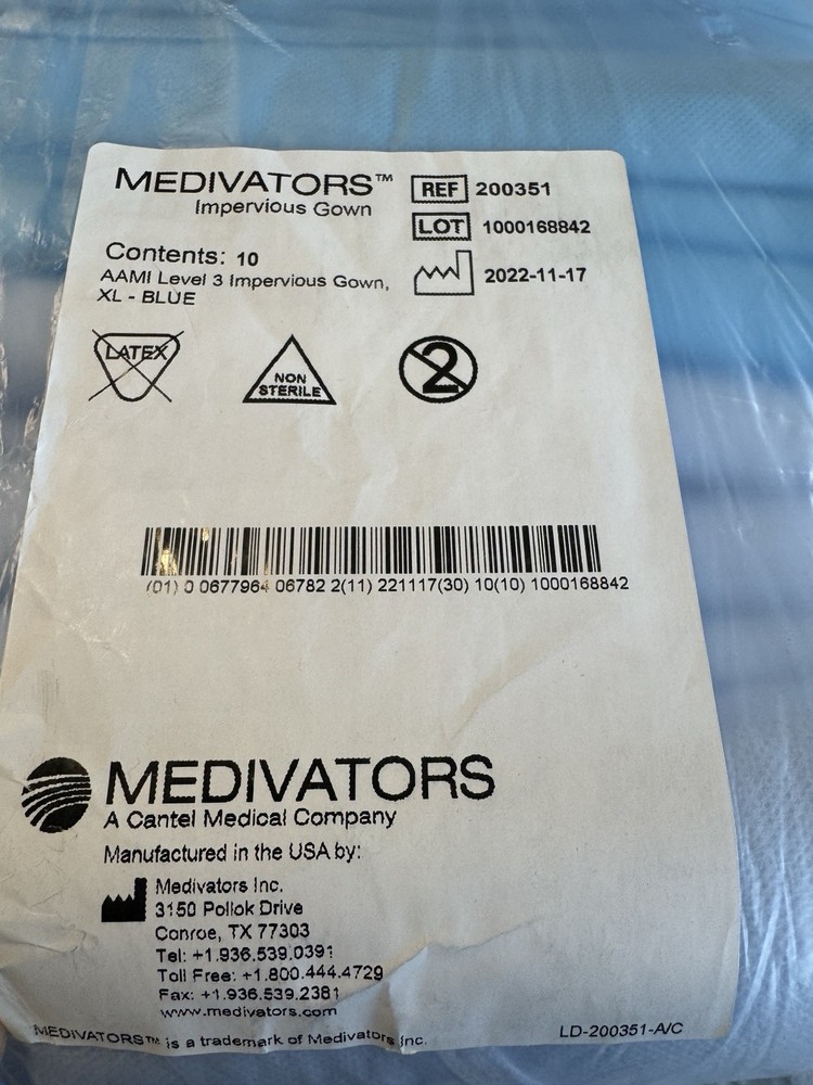 Medivators Welmed Impervious Gown AAMI Level 3 Pack of 10 sz XL New