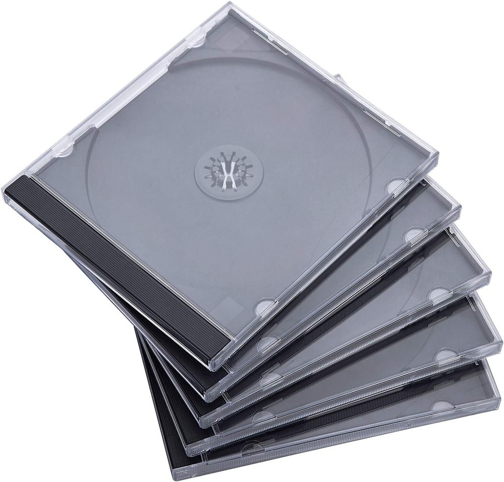 Maxtek CD Jewel Cases Black 50 Pack Standard Size for CD DVD Blu Ray Discs