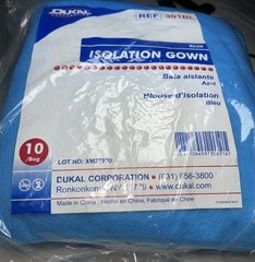 Dukal 301BL Isolation Gowns Universal Blue 10 Count Bag