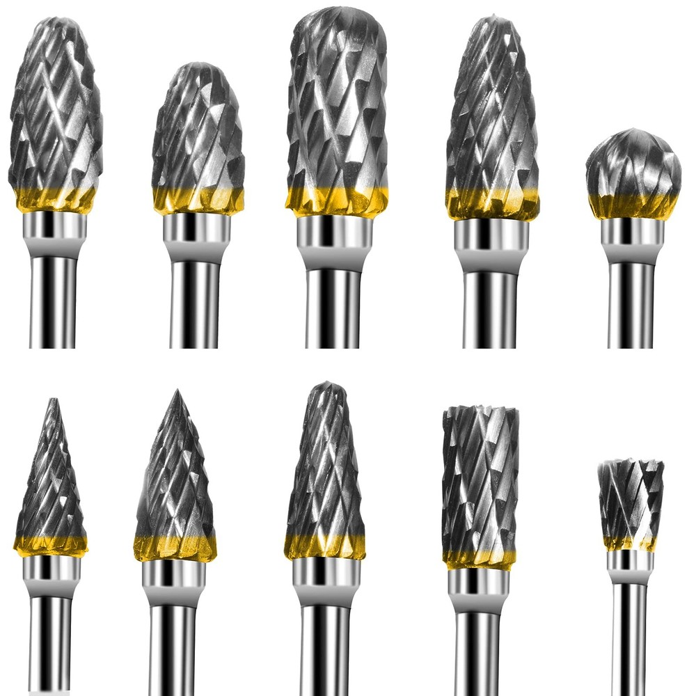 Tungsten Carbide Rotary Burr Set 10PCS Double Cut Grinding Head 1/4 In Die Gr…