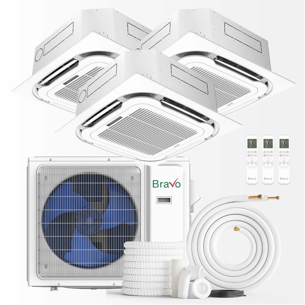 Bravo 3-Zone Mini Split AC & Pump 24000 BTU Ceiling Cassette 12K+12K+12K