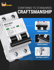 AC Miniature Circuit Breaker 2 Pole 50A (MCB),120V/240V 50/60Hz DIN Rail Mount