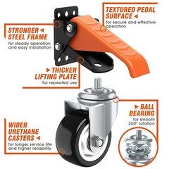 Heavy Duty 880Lbs Capacity Retractable Casters Wheels Kit 3 Inch Casters Set