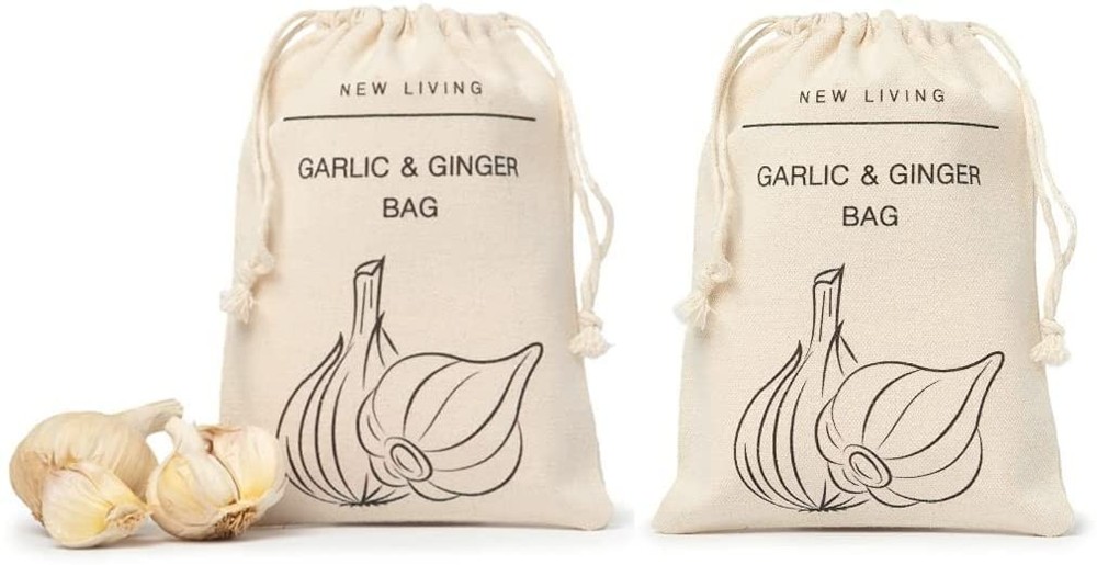 Garlic and Ginger Bag | Organic Linen Cotton Material | Eco 2 Pack, Beige