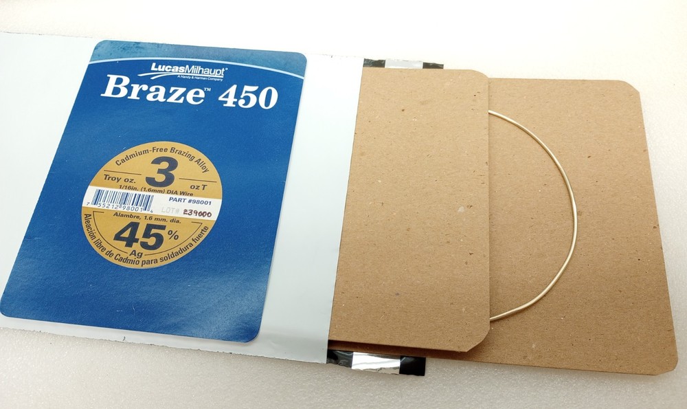 Lucas Milhaupt Braze 450 45% Silver Brazing Alloy 1/16″ Dia New Sold by the inch