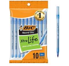 Round Stic Xtra Life Blue Ballpoint Pens, 10-Count Pack, 1.0mm | Medium Point