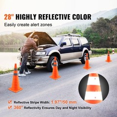 VEVOR Safety Cones 4 pcs 28″ Collapsible Traffic Cones with Reflective Collars
