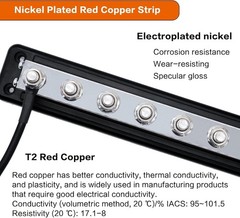 600A Battery Bus Bar 8 Way Copper Terminal Block M10 Studs with Cover Red Black