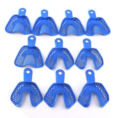 2Pcs/10Pcs Dental Autoclavable Plastic-Steel Impression Trays Blue Denture Model