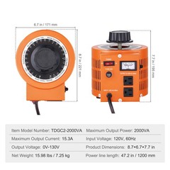 VEVOR 20Amp Variac Transformer Variable AC Voltage Regulator 2000VA 0-130V