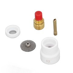 12 Pcs Set TIG Gas Lens Kit Ceramic Nozzle Short Bevel Electrode Holder Mesh