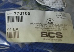 SCS 770105 Blue ESD Smock Jacket Dual-Wire Knit Cuff 2XL Brand New Sealed