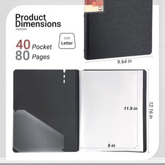 Presentation Binder 40-Pocket, Displays 80 Pages, 9×12 inch with Plastic Slee…