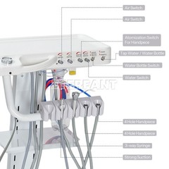 Portable Dental Mobile Delivery Unit System 4 Holes Suction Cart with Socket