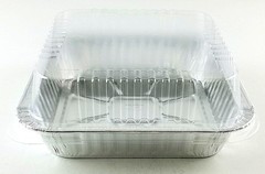 9″ Square Cake Foil Pan w/Clear Dome Lid 25 Sets -Disposable Aluminum Baking Pan