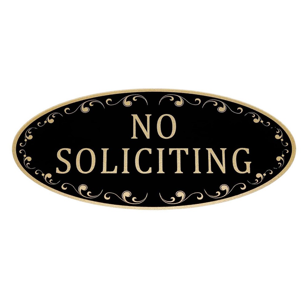 No Soliciting Metallic Decal Sign Decorative Black Gold Home Front Door Notice