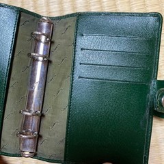 Filofax Leather Pocket Windsor 4 Hole Green Leather Cover Used W/ Box From Japan