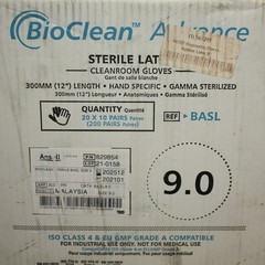 EXPIRED 12/2025 – (200) Bioclean 12″ Disposable Gloves BASL, Size L / 9, ISO 4