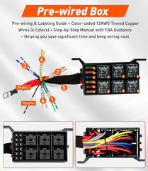 Fuse Relay Box, Relay Block Box Built-in Diodes 6 Way 12 AWG Pre-Wired Waterproo