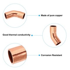 5Pcs 1/4″ ID 0.8mm Thick Elbow Copper Fitting 99.9% Pure Copper 45 Degree