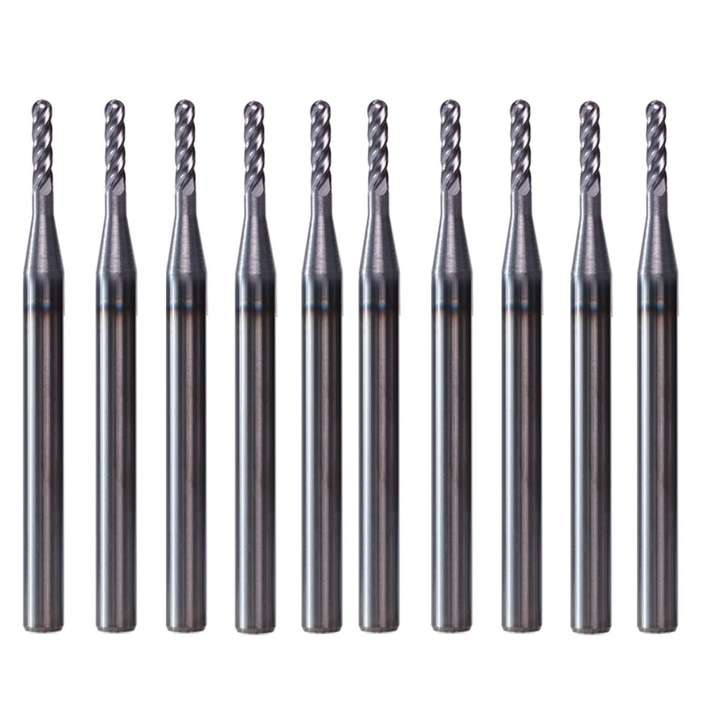 10 PCS 1/16″ 4 Flute 1-1/2″ Overall Ball Nose Carbide End Mill AlTiN Coated