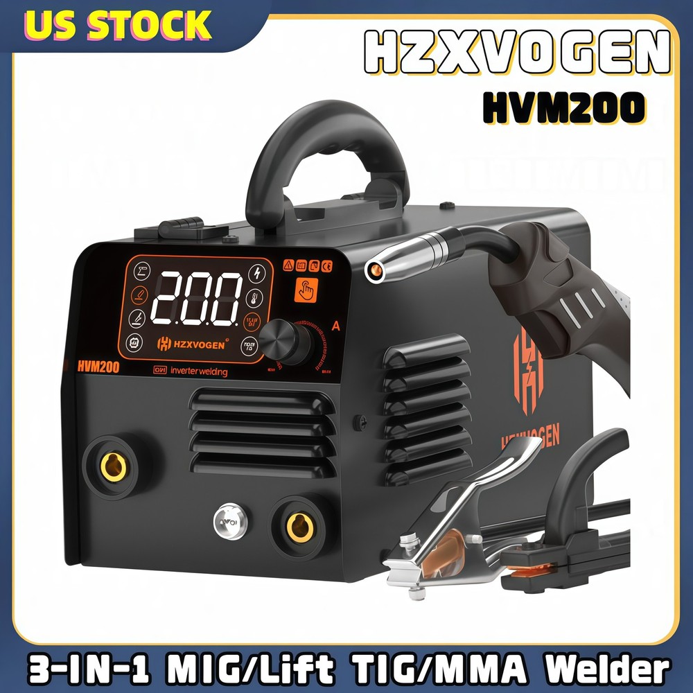 HZXVOGEN 3 IN 1 MIG Welder Flux MIG/lift TIG/MMA 200Amp Welding Machine 110V