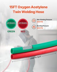 Oxygen Acetylene Hose 1/4-Inch x 15FT T Grade Hose 300PSI Max Working Pressure