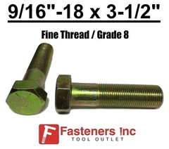 9/16-18 x 3-1/2″ (PT) Hex Bolt Yellow Zinc Plated Grade 8 Cap Screw Fine Thread