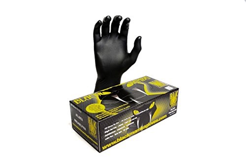 Large Pack of 100 Black Nitrile Gloves Chemical Resistant Automotive Grip
