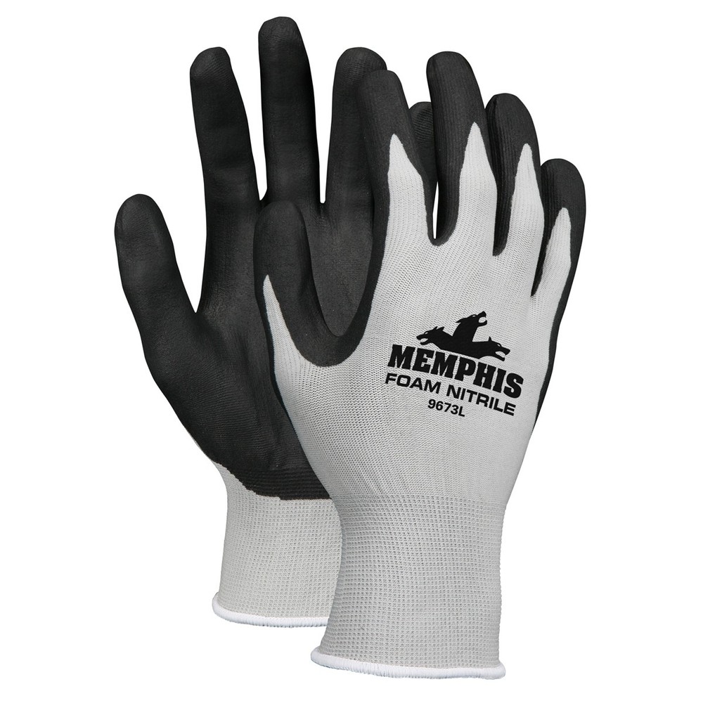 Memphis 9673 – Gray Nylon, Black Foam Nitrile Dipped Palm/Finger Size L(12 Pair)