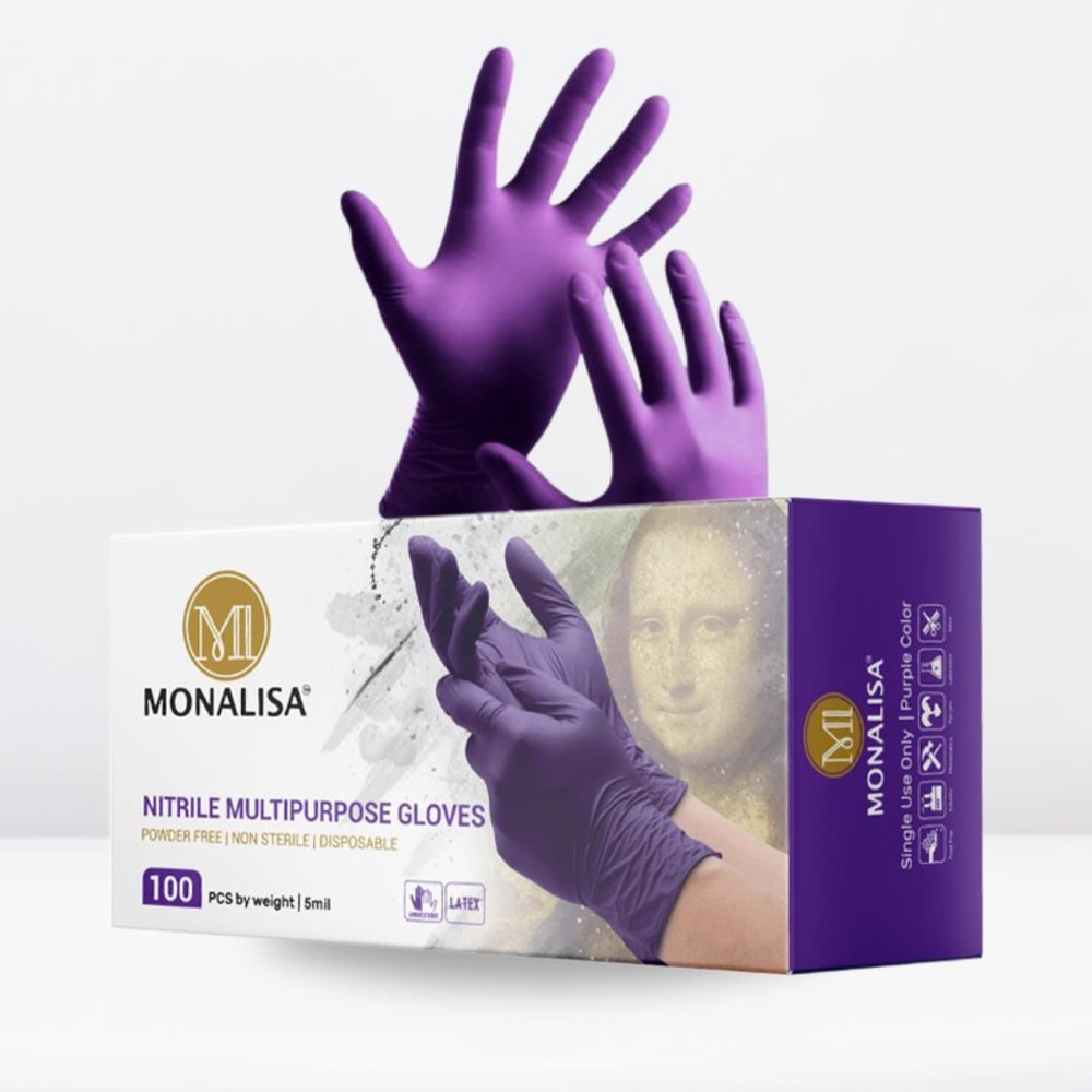 MONALISA™ Purple Disposable Exam Nitrile Gloves Powder Free 5mil M/L/XL