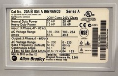 Unused ALLEN BRADLEY 20AB054A0AYNANC0 20HP AC Drive 240v 54a 3ø