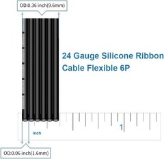 24 Gauge AWG Silicone Ribbon Cable 6 Pin Black 5 ft Flat Flexible Stranded