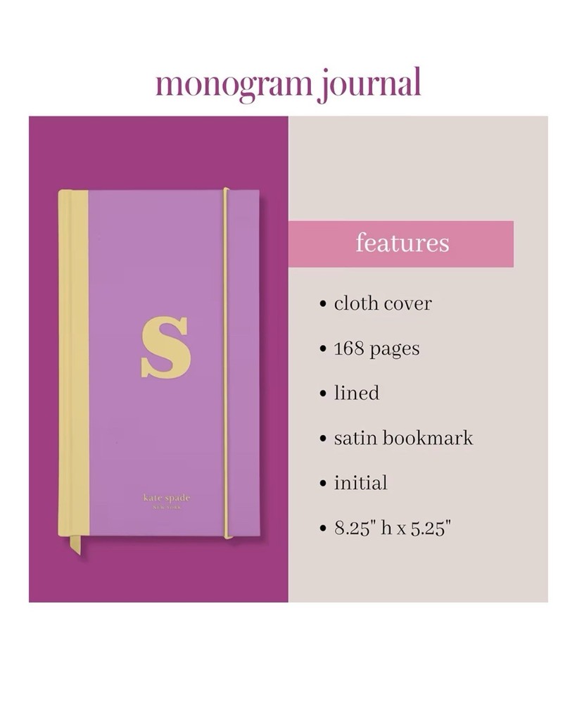 Kate Spade Just Mine Monogram “S” Cloth Hardcover Notebook Journal