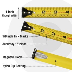 WORKPRO 25FT Pink Tape Measure, 1/8 Fractions Easy Read Measuring 7.6 m,