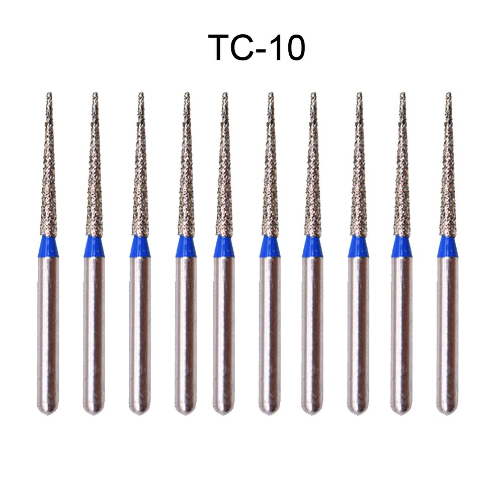 10Pcs DMXDENT Dental Diamond Burs FG Needle Taper TC-10 Standard Grit High Speed
