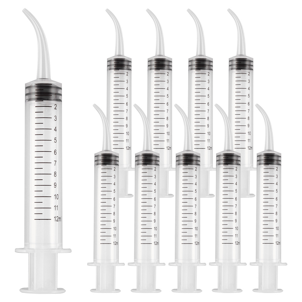 Dental Surgical 12CC Irrigation Syringe Curved Tip with Graduation up to 1000pcs