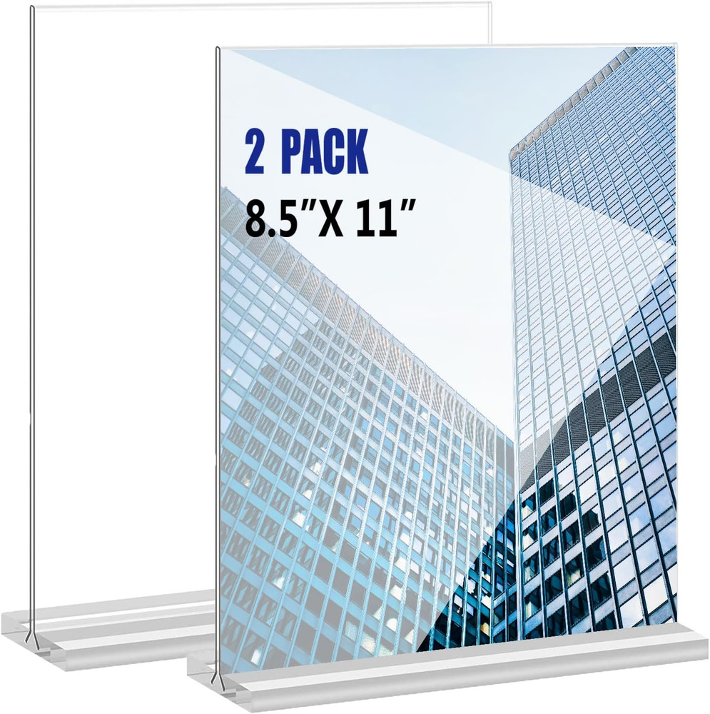 KOOLDE Acrylic Sign Holder 8.5X11 Inches 2 Pack T Shape Desktop Display Stand Ve