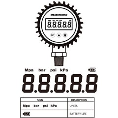 Digital Pressure Gauge 3-1/8″ Dial, 0-100 PSI Bar Mpa Kpa, 1/4″ NPT, 0.25% Accur