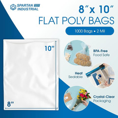8″ X 10″ Open-End Flat Poly Bags (1000 Count) – 2 Mil Clear Plastic Bags for Pac