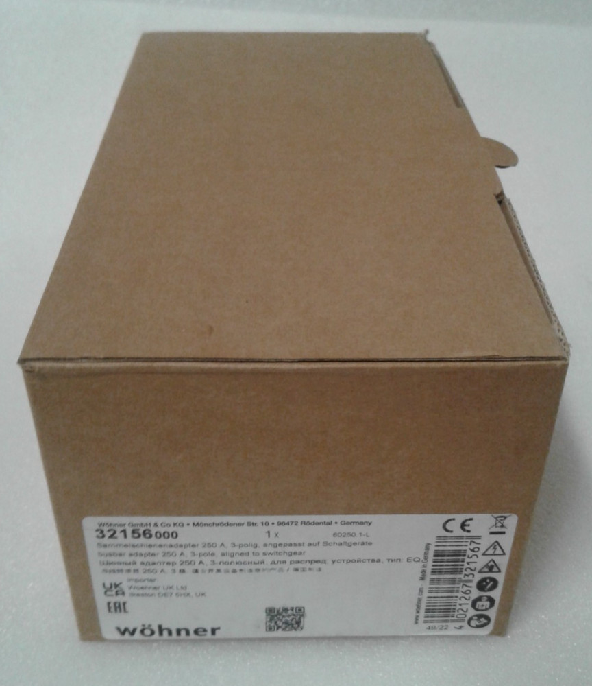 Wohner 32156 Busbar Adapter 250A 3 Pole – New NIB