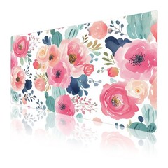 Colorful Star Large Mouse Pad, 31.5L x 15.7W inches, Watercolor Pink Flower