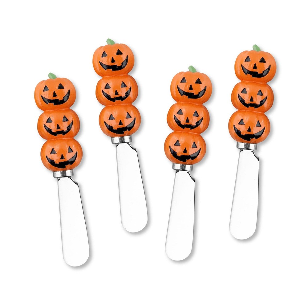 UP UPware Jack-o’-lantern Cheese Spreaders, Hand-Painted Halloween Pumpkin
