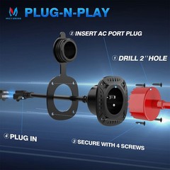 Heavy-Duty 5-in-1 T 20A 125V RV Shore Power Inlet Plug with 18″ Extension Cord