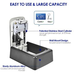 Key Lock Box, Waterproof Metal 4 Digits Combination Lockbox, Outside Wall Mou…